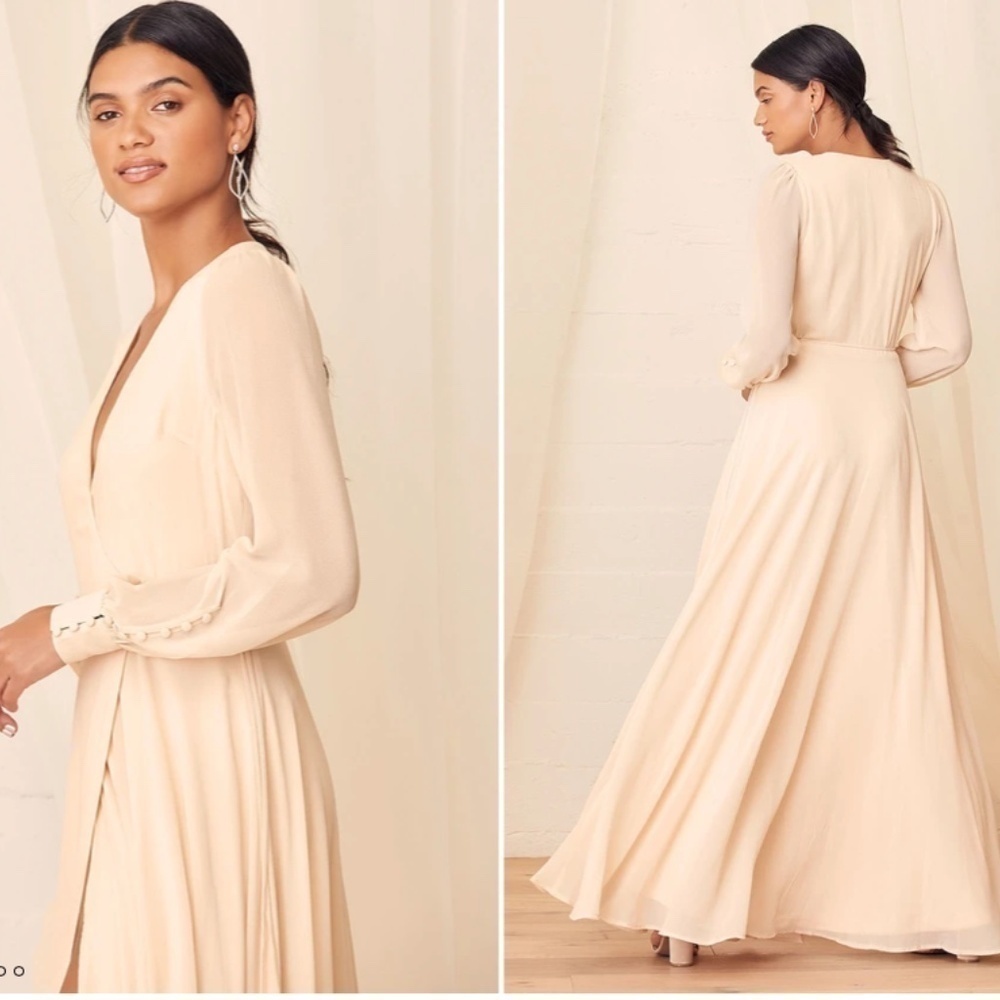 LULU's Bridal Wedding Shower Elopement Flowy Romantic Wrap Dress NWT - Picture 5 of 5